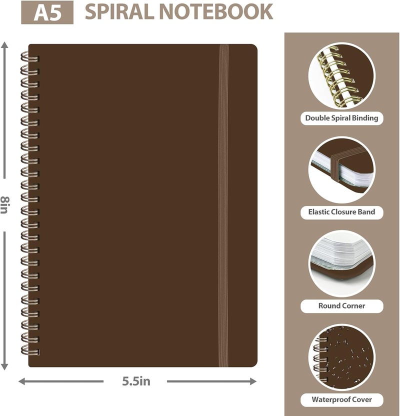 VALOME Journaling Notebooks, A5 Lined Spiral Notebook for Women & Men, 146 Pages College Ruled Hardcover Note Book for Work, Note Taking, Journaling, School, Writing (Brown) - Image 3